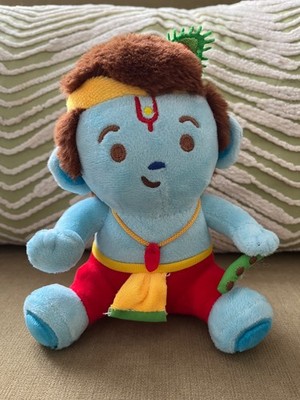 Modi Toys Musical Baby Krishna Plush Small Blue Red Hindu Deity Flute 7''