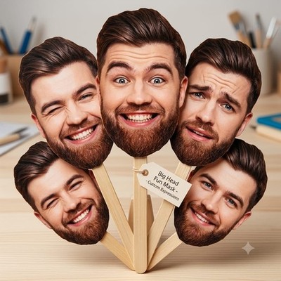 Personalisierte Foto Gesichtsmasken mit Holzstab für Hirsch Henne Nacht Kostüm