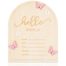 Hello World Baby Announcement Sign Newborn Welcome Name Board   5.9"x4.7" Doo...