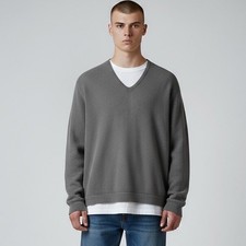 Maglione Harvey Rothschild uomo grigio testurizzato scollo a V manica lunga taglia M