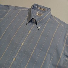 Arrow Fairfield Pinpoint Oxford Men Dress Shirt Black Stripe Size 16 32-33 USA