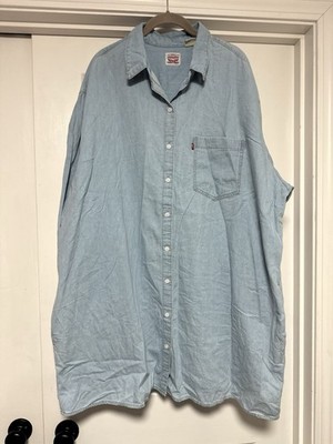 Levi s, Women s Light Wash Button Down Shirt Dress, Light Blue, Size 3XL