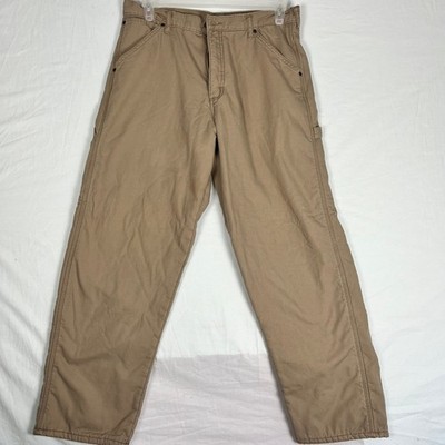 Wrangler Carpenter Pants Mens 34x32 Tan Excellent Fleece Lined Workwear 94GRWKH