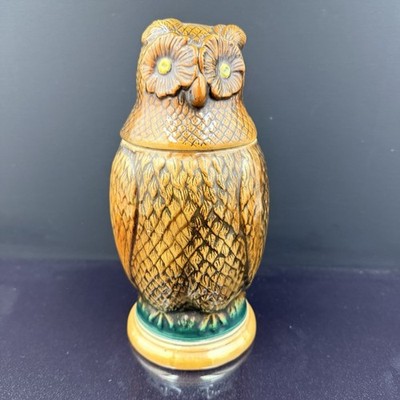 Vintage E & R Owl Lidded Beer Stein Pewter Thumb Lift Orig Foil Label 8-1/2 