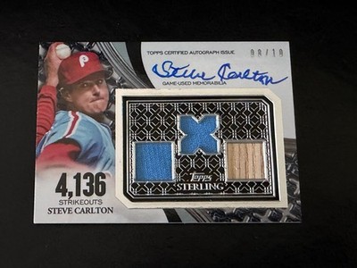 2023 Topps Sterling Steve Carlton GU Triple Relic Auto Autograph On Card /10 HOF
