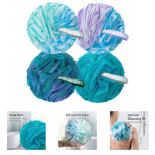 Charcoal Loofah Sponge Body Scrubber Set of 4 Bath Sponges for Men Women Green