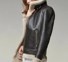 B3 Bomber Aviator Women Shearling Coat Sheepskin Real Leather Jacket for Women