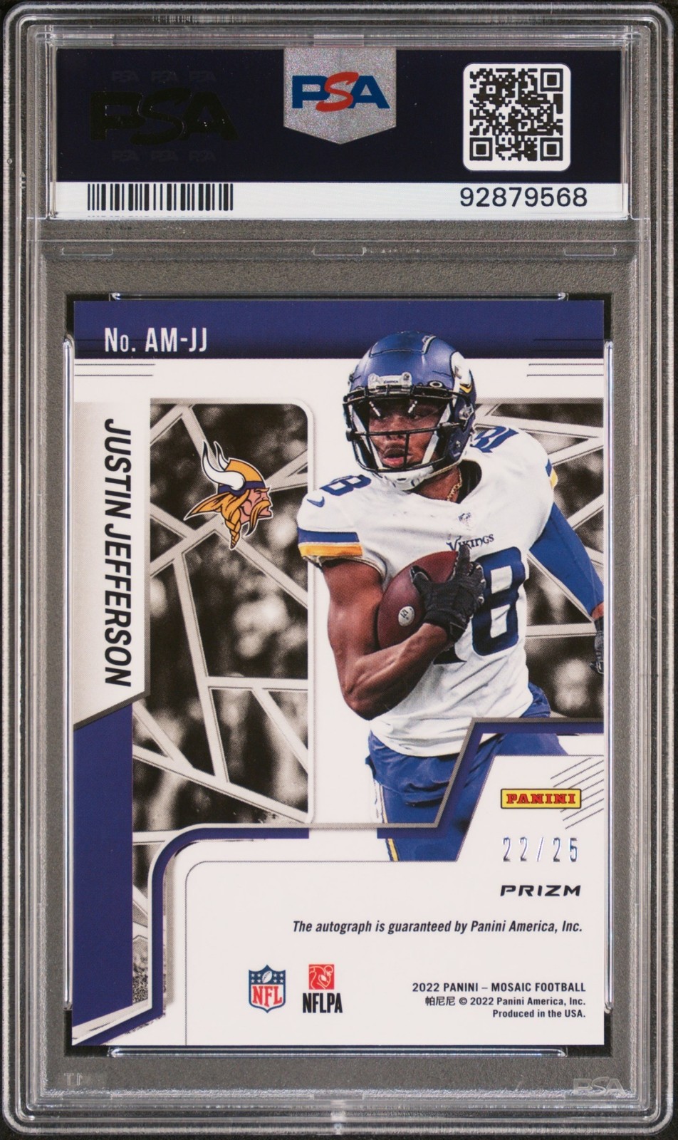 2022 Panini Mosaic Football Justin Jefferson #AM-JJ Auto White /25 PSA 10 view 2