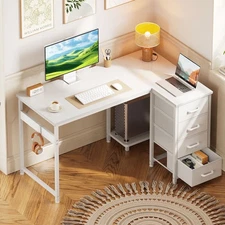 Sofanext 48 Inch L-Shaped Computer Desk with 4 Fabric Drawers, Dedicated CPU