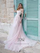 Pink Lace Off Strappy Wedding Dress Wedding Dress 32-60 Illusion Corset N.Measurement