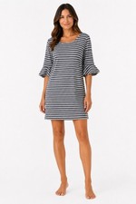 Banana Republic Sz 6 Knit Sheath Dress Heathered Navy Striped Ruffle 3/4 Sleeve 