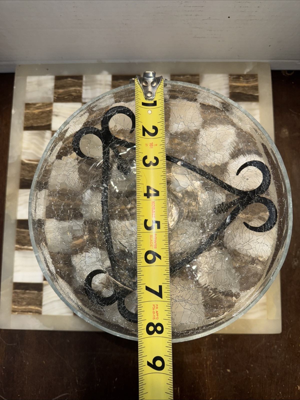 VTG Crackled Glass, Potpourri, Candle Holder Twisted Iron MCM Design 8”x6”