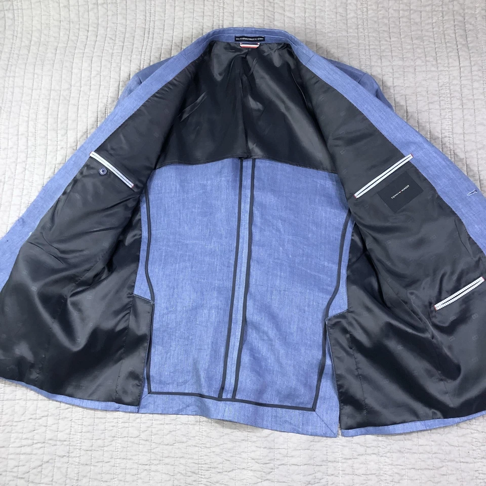 Tommy Hilfiger Blazer мужской 46L синий льняной елочка две кнопки спортивное пальто - Изображение 2 из 4