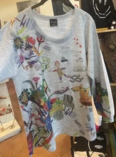 Inoah Grey Wearable Art Newspaper Fun Print Long Sleeve Top Sweater Womens XL