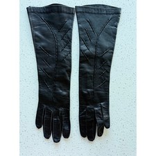 Unique Vintage Black Leather Opera Length Hollywood Glamour Gloves