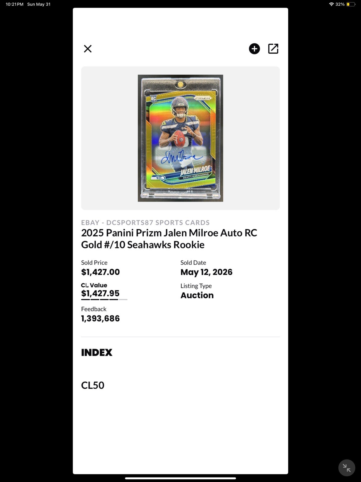 2025 Panini Prizm Jalen Mirror Gold Auto /10 Rc Seahawks view 4