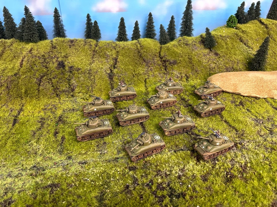 Flames of War U.S. M4A1 Sherman 75mm Tanque Lote x11 Pintado FOW Battlegroup 15mm Foto 2 de 4