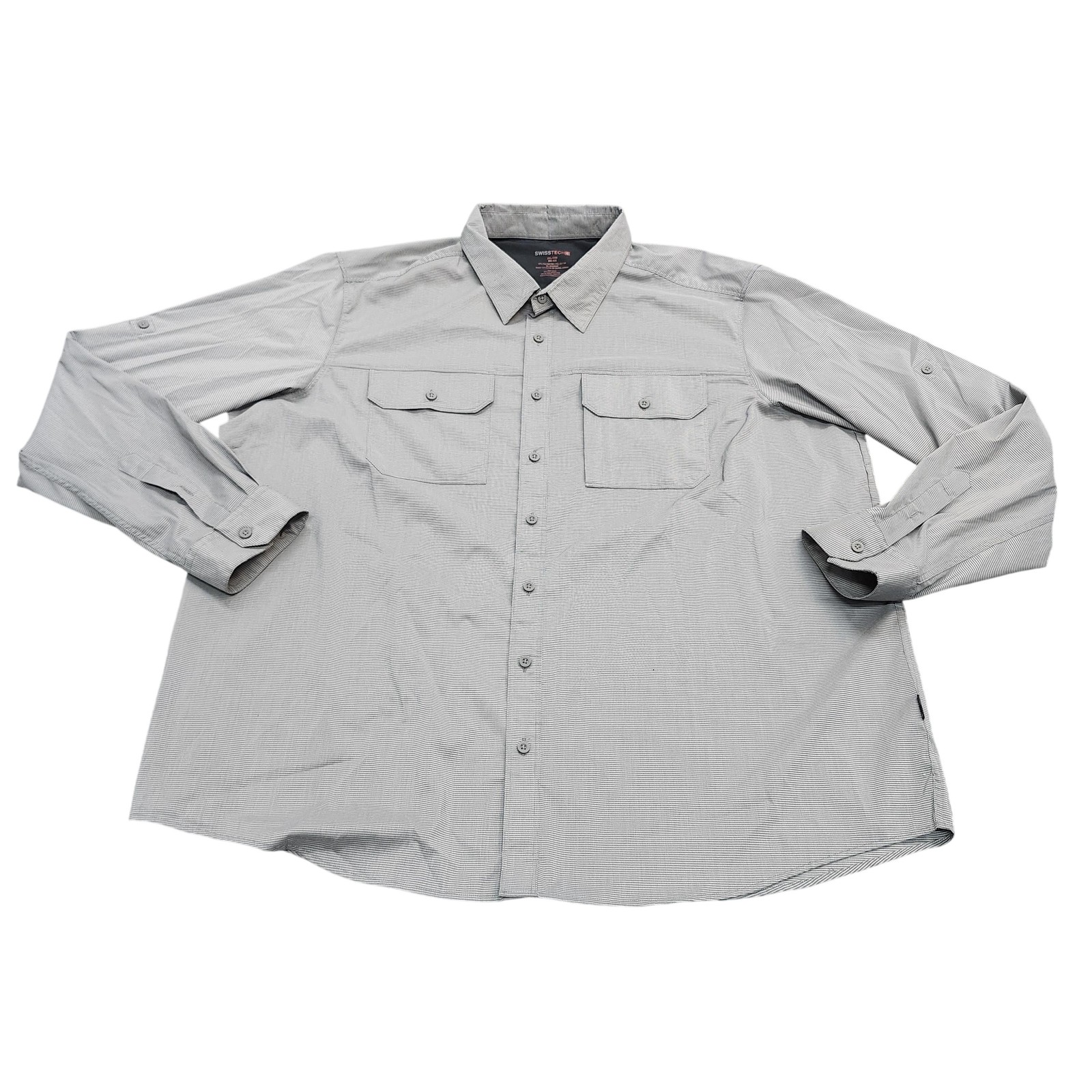 SwissTech Shirt Mens 2XL Gray Check Long Sleeve Button Front Outdoor Stretch
