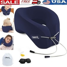 Memory Foam Travel Neck Pillow W/ 3D Eye Masks Earplugs Storage Bag U Shape New