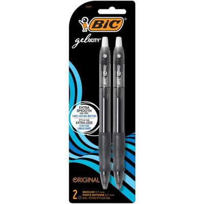 BIC Gelocity Original Black Gel Pens, Medium Point 2 Count (Pack of 1), 