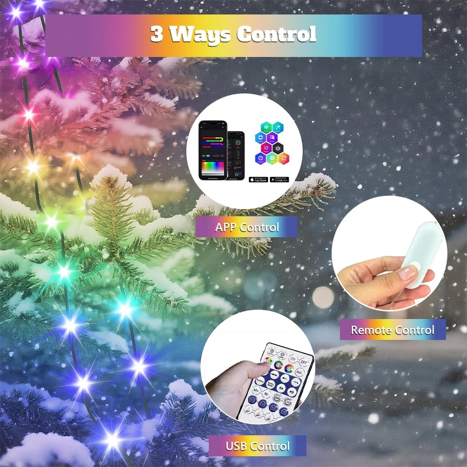 Cadena de 200 luces LED cascada árbol de Navidad RGB cambio de color decoración de fiesta Foto 4 de 4