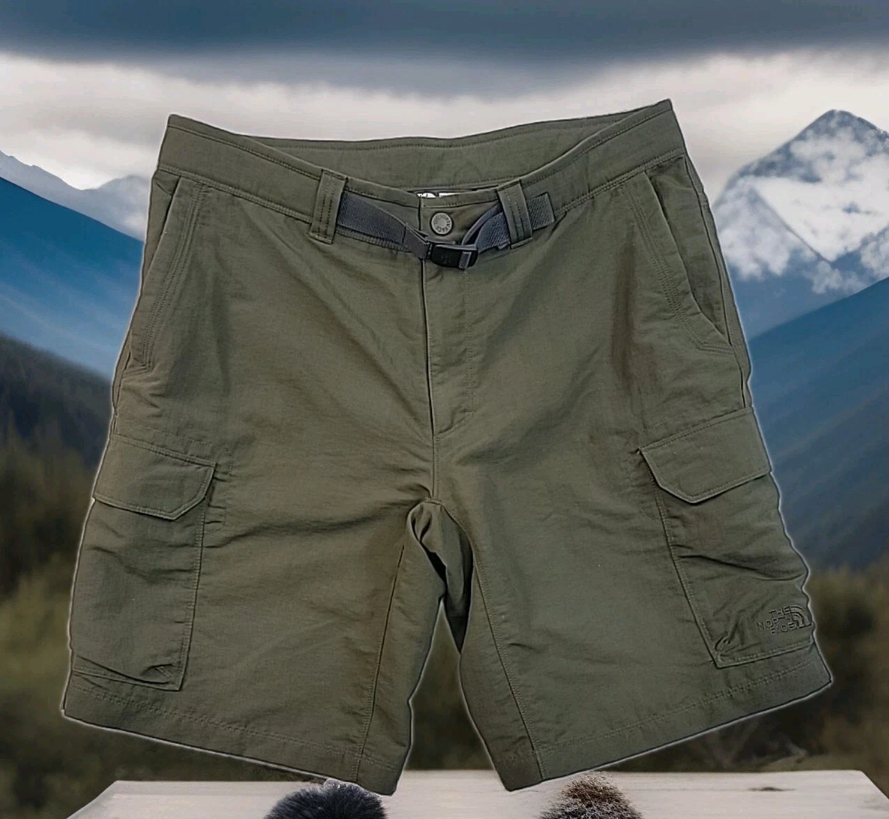 The North Face Belted Cargo Olive Green Hiking Outdoor Shorts Men's Size 34