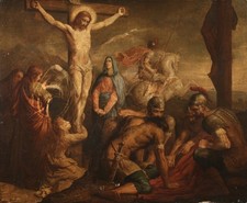 17th CENTURY HUGE FLEMISH OLD MASTER OIL ON CANVAS - THE CRUCIFIXION
