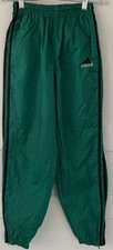 Adidas Nylon Pants Kids L Green Black Stripes Elastic Drawstring Waist Zip Leg