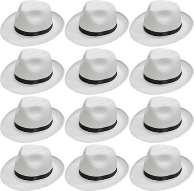 10 x White Gangster Gatsby Hat Al Capone Fedora Smooth Criminal Michael Jackson