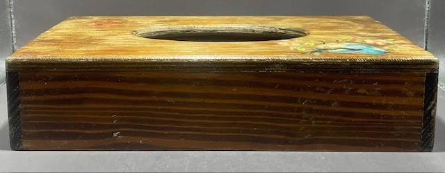 Vintage Wood Tissue Box Cover with Blue Bird and Flowers - Image 3 of 3