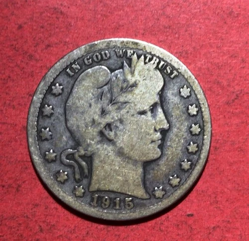 1915 US Barber SILVER Quarter "Philadelphia" Mint! VG! Old US Coin!