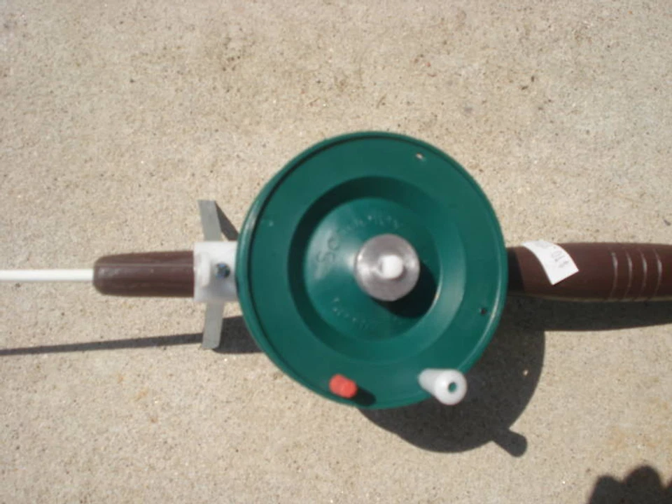 21" Schooley Ice Rod/Reel Combo w/ Line, Jig, Bobber, Stand, Made in USA #1321 - Image 2 of 4