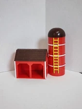 Vintage Ankyo Little Red Barn Silo Brown Roof Village Scene Train Play Farm