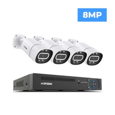 H.View 4-Camera 4K PoE Surveillance System with 8Ch NVR, Audio, and XMeye App Co