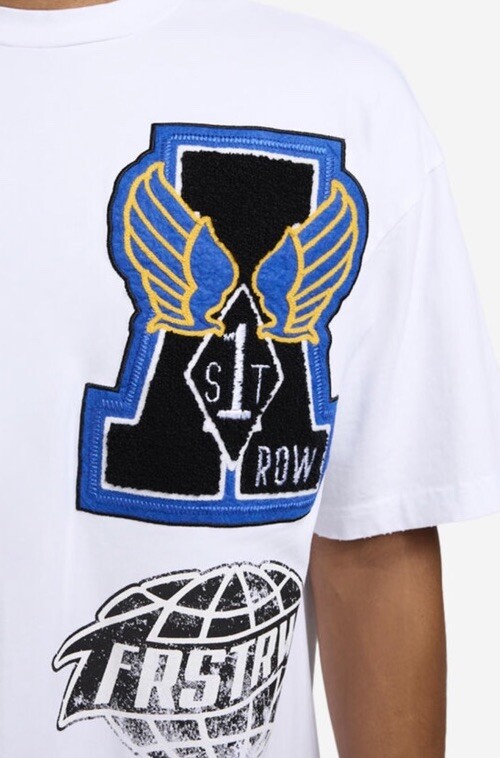 T shirt prima fila grafica bianca ricamata patch cotone manica corta uomo XL