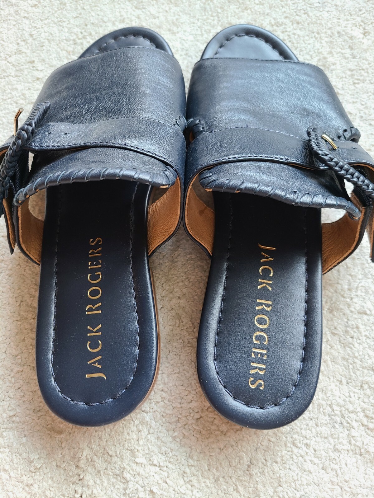 Jack Rogers Womens Izzie Sandals Slide Size 7 Midnight Blue leather | eBay