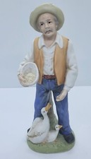 Homco 1426 Home Interiors Old Man Farmer Husband Geese Goose Porcelain Figurine