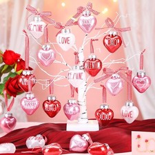 Valentine's Day Heart Ornaments for Tree Heart Baubles Shaped Hanging Ornamen...