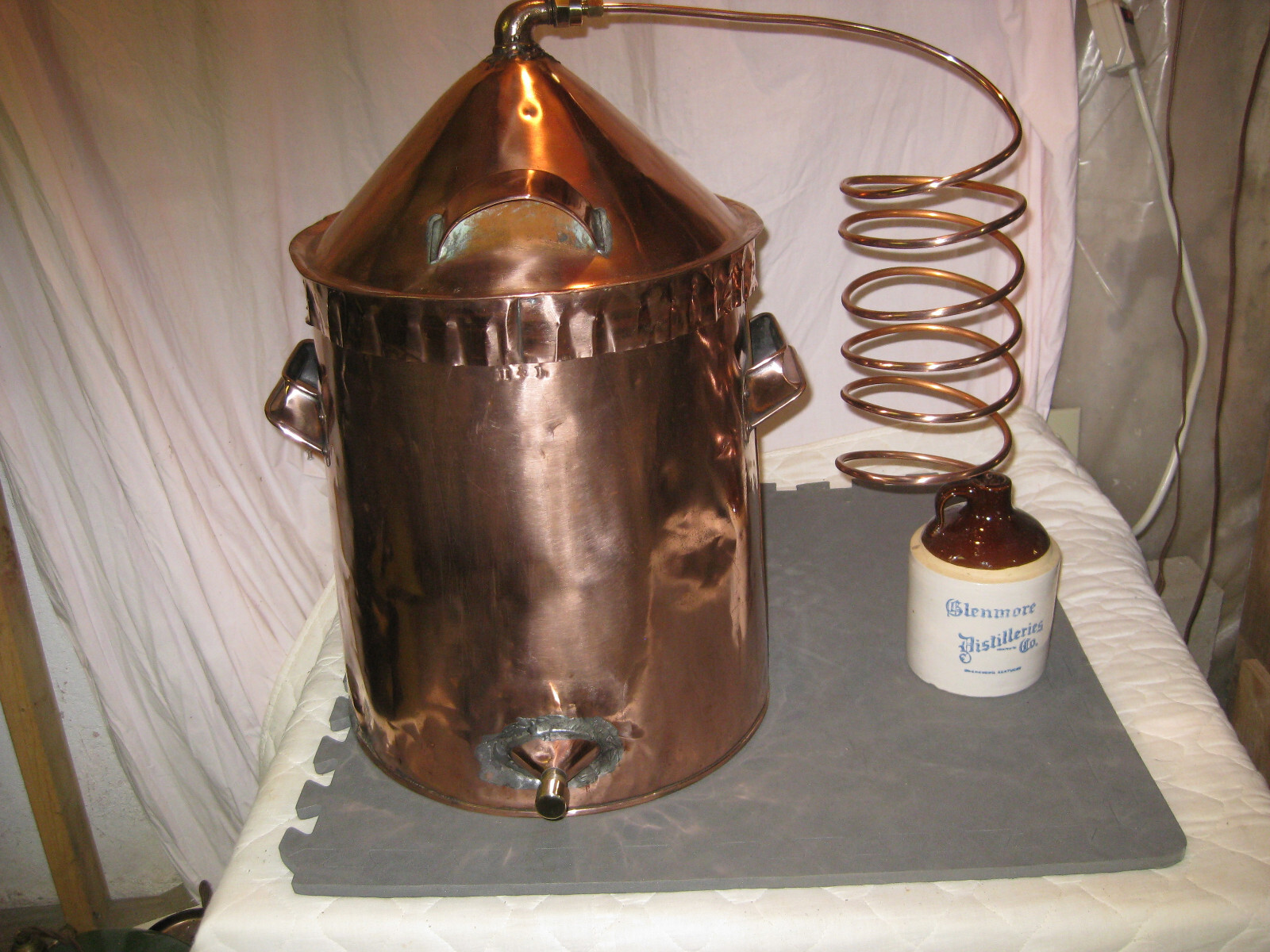 STAMPED Antique 5 Gal Copper Moonshine Still w/Coil + Jug-A MAN CAVE MUST- LQQK!