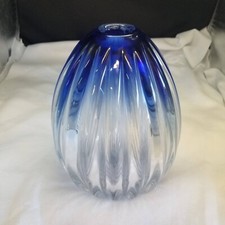 Archimede Seguso Murano Glass Vase Signed 9" Blue Transparent
