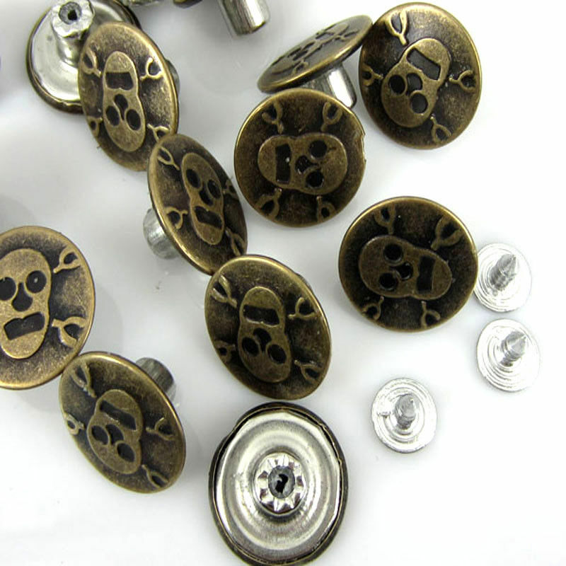 Boutons Pression Pour Jeans - Motif Crâne Vieux Bronze - 50 Sets - 20 Mm De Diamètre - Fabriqué En France