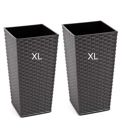 Blumentopf XXL groß eckig Rattan Optik 57 cm hoch Übertopf Pflanzkübel außen