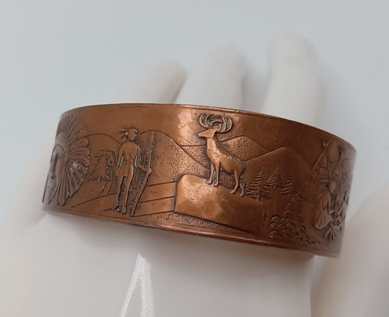 Vintage solid copper cuff, Native American Mohawk… - image 3