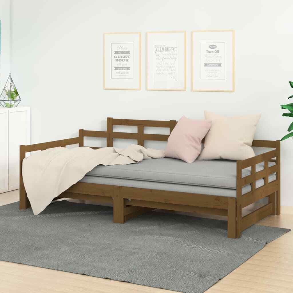 Pull-out Day Bed Honey Brown Solid Wood Pine 2x(90x200) cm