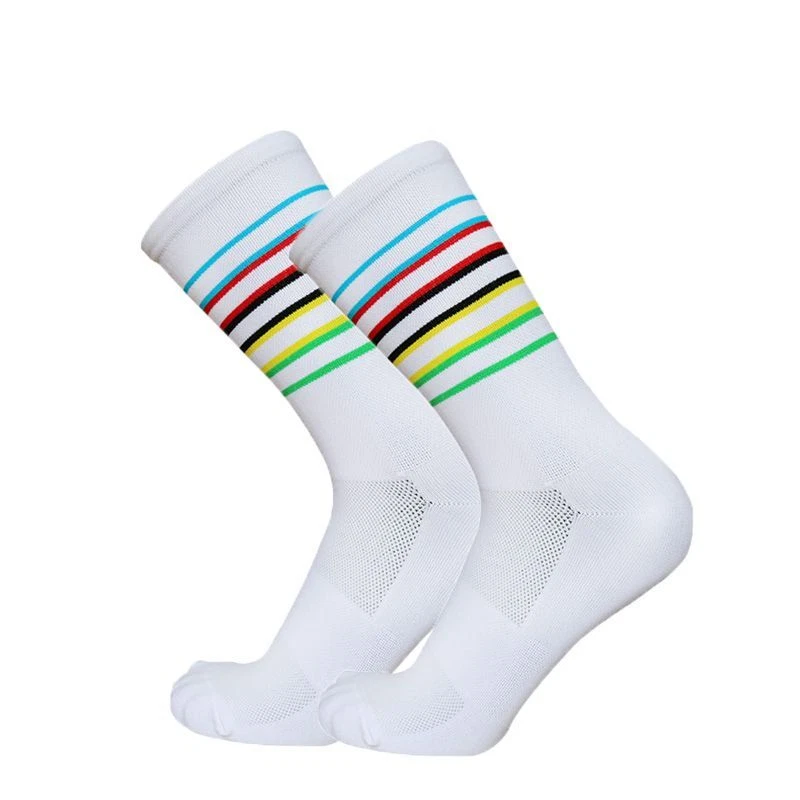 Cycling Compression Socks - Knee-High Nylon Breathable Stripes Sports Footwear - Image 4 of 4