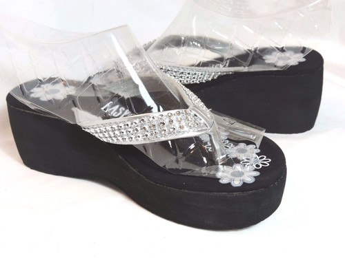 Sandalo infradito zeppa infradito scarpa scintillante accento argento nero bronzo argento rosa - Foto 3 di 6