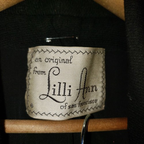 Lilli Ann 1940s/50s Black Corrugated Wool Trimmed Suit Full Peplum 29" Waist M - Picture 6 of 20