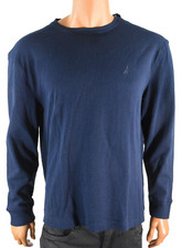 Nautica Mens T-Shirt New L Blue Sleepwear Long Sleeve Night Shirt Waffle Thermal