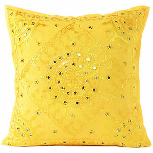 14 X 20/" Yellow Embroidered Bolster Sofa Long Lumbar Couch Pillow Cushion Cover