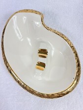 Hollywood Regency MCM White Ceramic Ashtray 24k Gold Trim Made in USA